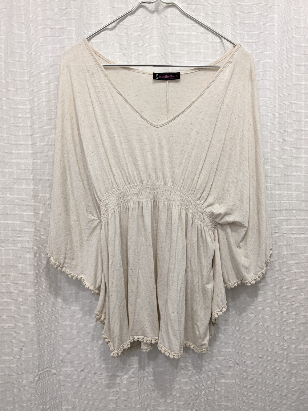 Annabelle Cream V-Neck Smocked Waist Peasant Tunic